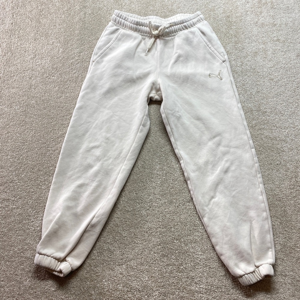 Puma Sweatpants Womens Small Cream Jogger Casual Lounge Activewear